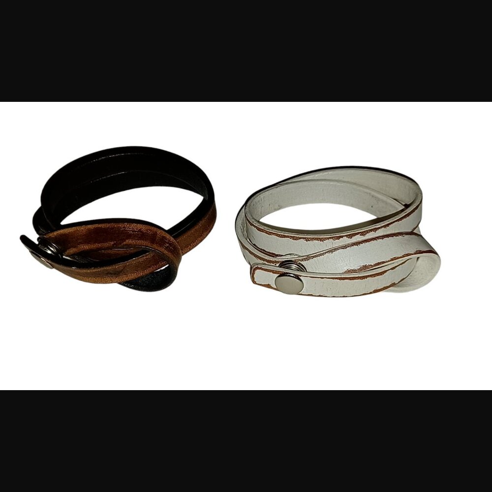 Bauxo Lot Of 2 White And Brown Leather Wrap Bracelet 16.75"